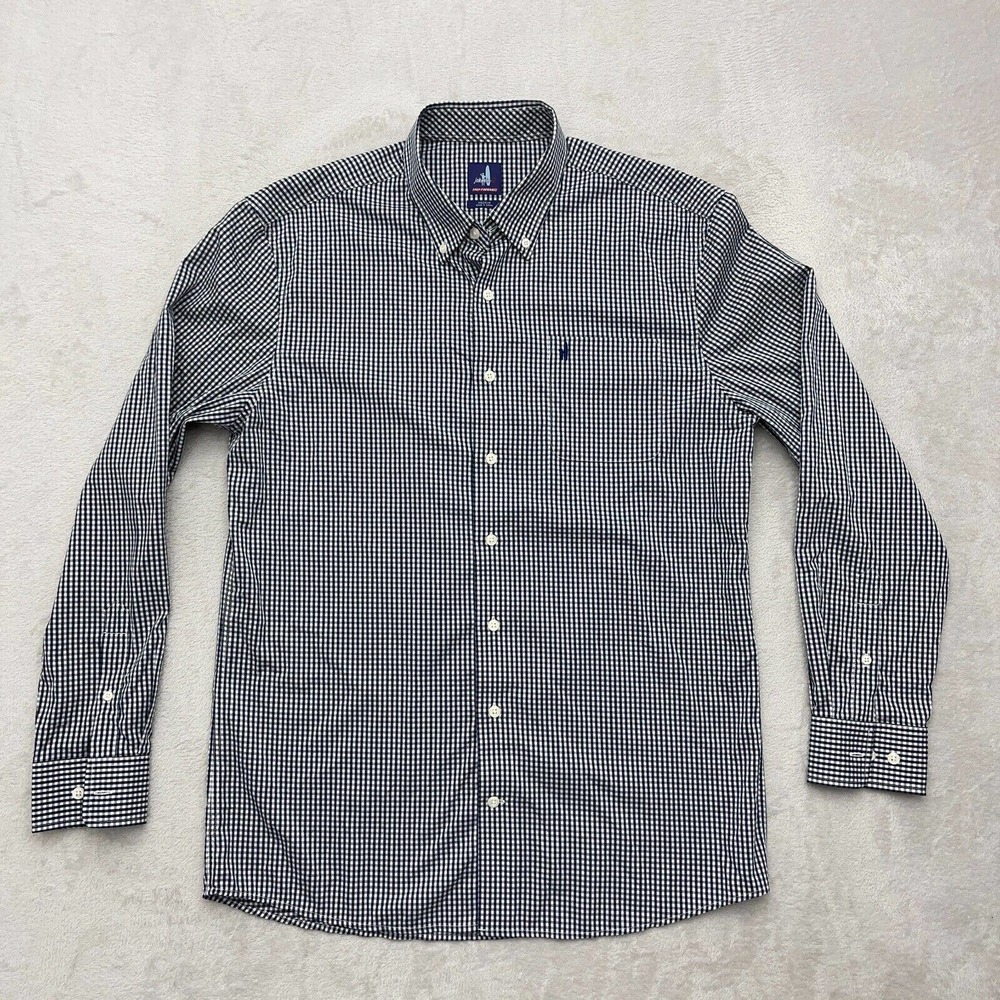 JONNIE-O Shirt Mens Medium Blue White Check Button Up Long Sleeve